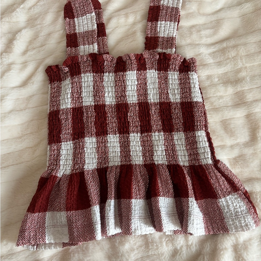 LOFT Red and White Plaid Sleeveless Top